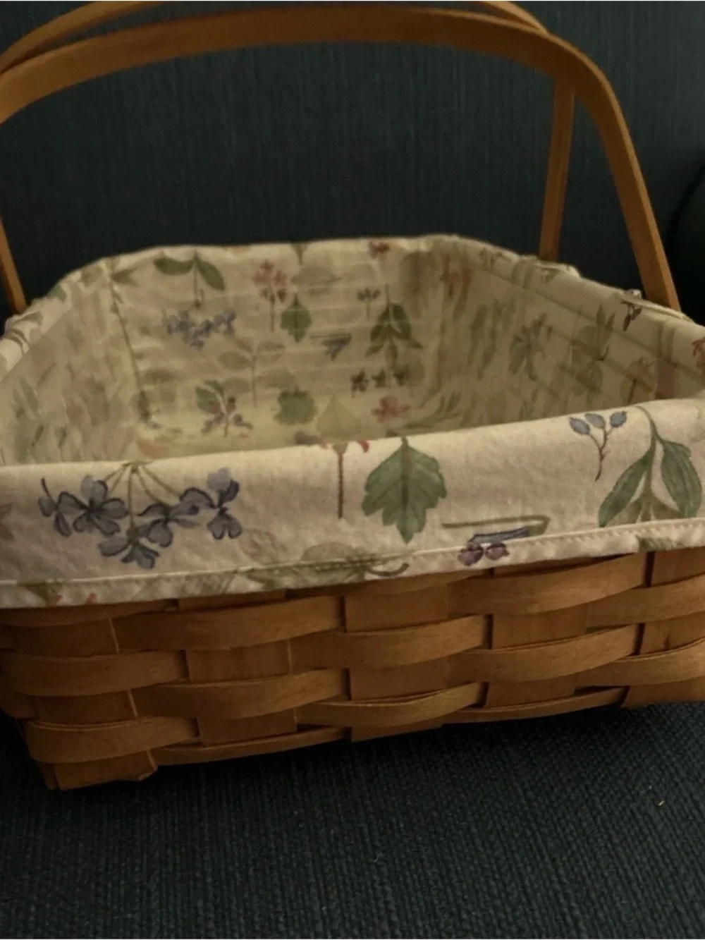 Longaberger medium gathering Floral-Lined Woven Basket